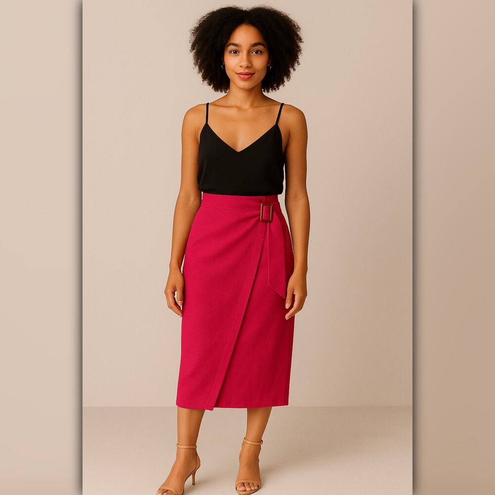 A182 • Faux Wrap Midi Skirt with Belt